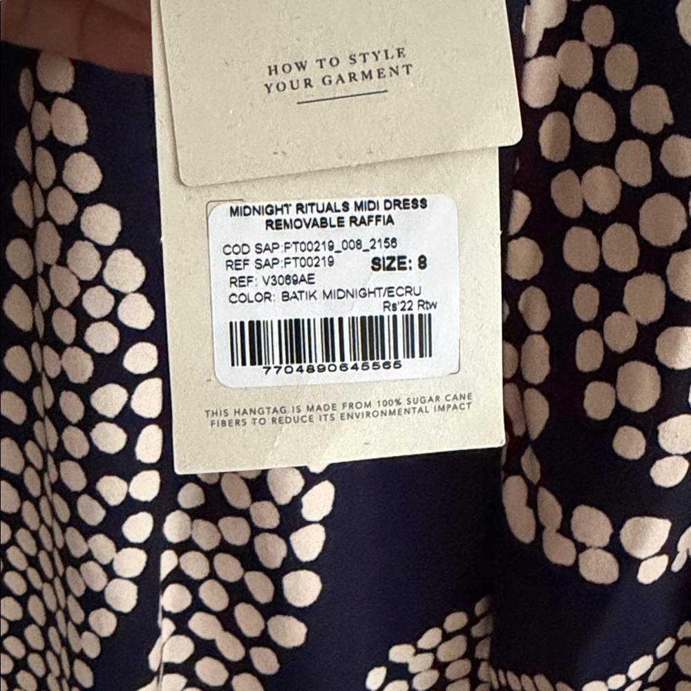 Johanna Ortiz Navy and White Printed Sleeveless Midi Dress with Fringe Hem - Picture 10 of 10